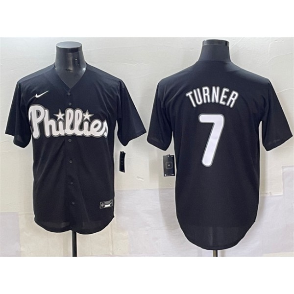 Philadelphia Phillies #7 Trea Turner Black Lights Out Limited Stitched Jersey