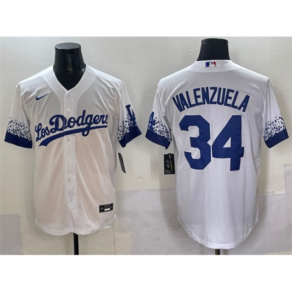 Los Angeles Dodgers #34 Fernando Valenzuela White City Connect Cool Base Stitched Jersey