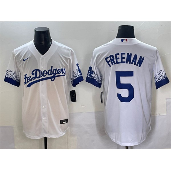 Los Angeles Dodgers #5 Freddie Freeman White City Connect Cool Base Stitched Jersey