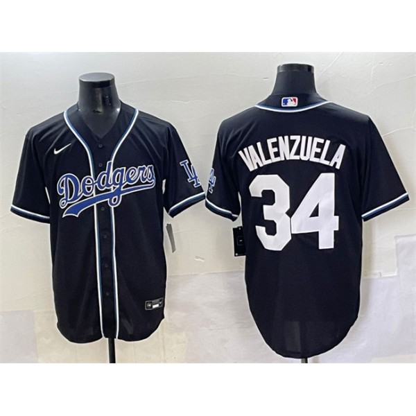 Los Angeles Dodgers #34 Fernando Valenzuela Black Fashion Stitched Jersey