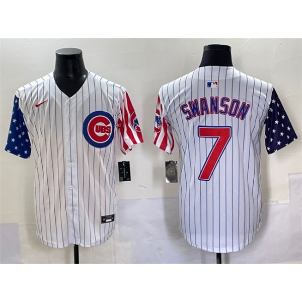 Chicago Cubs #7 Dansby Swanson White Pinstripe 2025 Independence Day Vapor Premier Limited Stitched Jersey