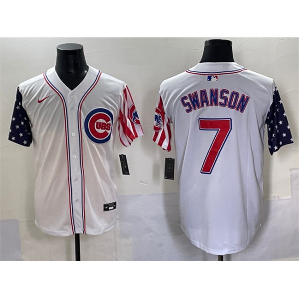 Chicago Cubs #7 Dansby Swanson White 2025 Independence Day Vapor Premier Limited Stitched Jersey