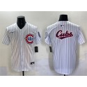 Chicago Cubs Team Big Logo White Pinstripe 2nd Alternate Limited Stitched Jersey