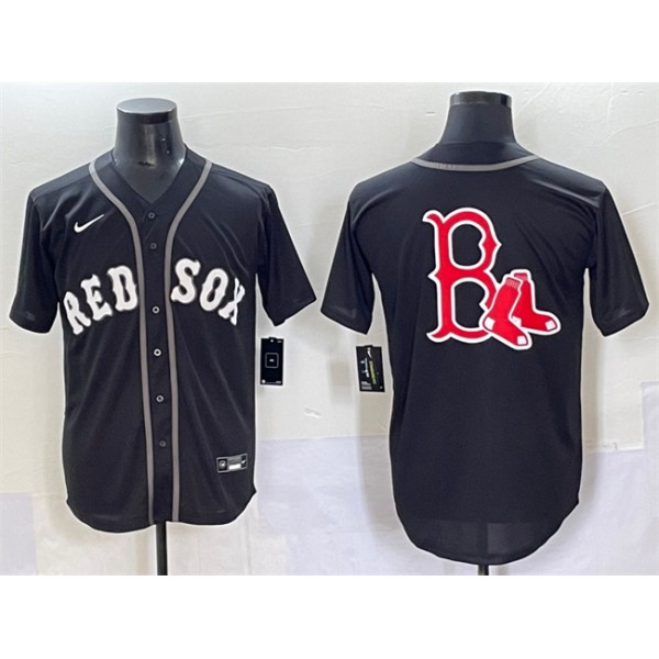 Boston Red Sox Team Big Logo Black Lights Out Limited Stitched Jersey