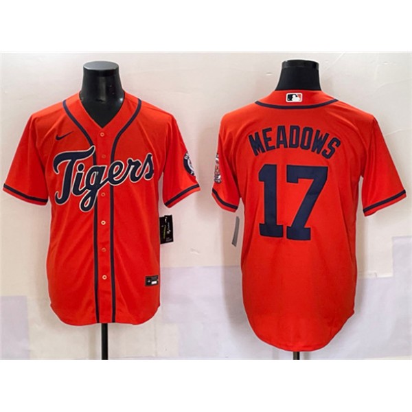 Detroit Tigers #17 Parker Meadows Orange With Patch Cool Base Stitched Jersey