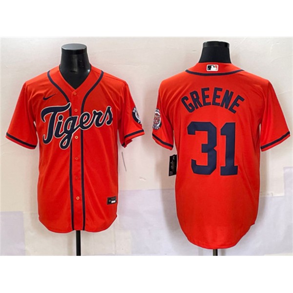 Detroit Tigers #31 Riley Greene Orange With Patch Cool Base Stitched Jersey