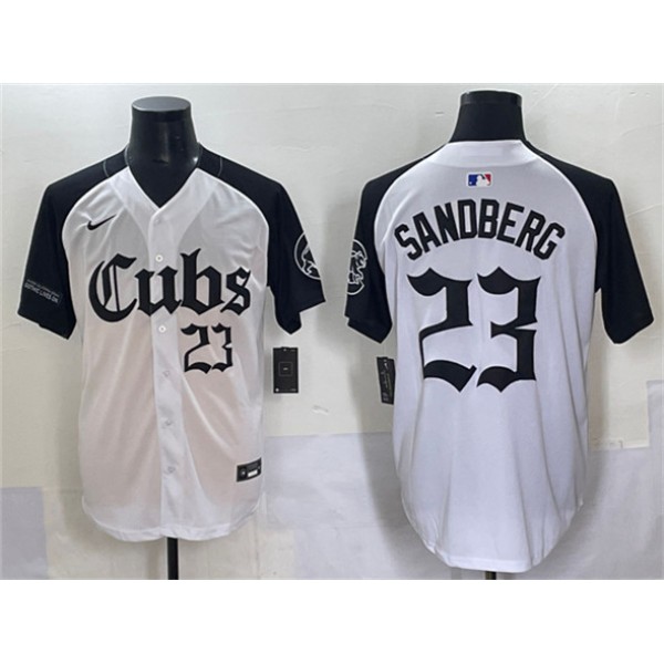 Chicago Cubs #23 Ryne Sandberg White Black 'Gothic North Side Edition' Vapor Premier Limited Stitched Jersey