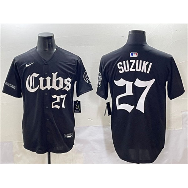 Chicago Cubs #27 Seiya Suzuki Black 'Gothic North Side Edition' Vapor Premier Limited Stitched Jersey