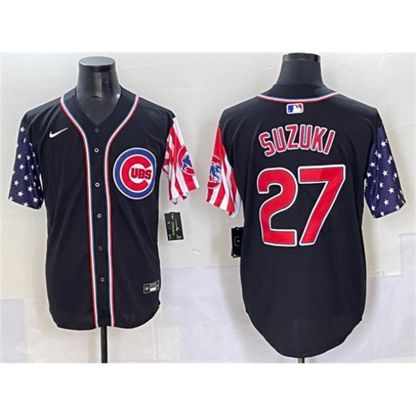 Chicago Cubs #27 Seiya Suzuki Black 2025 Independence Day Vapor Premier Limited Stitched Jersey