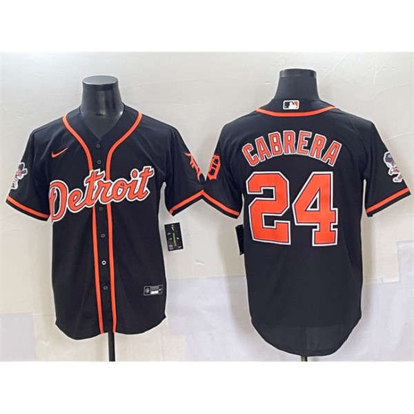 Detroit Tigers #24 Miguel Cabrera Black With Patch Cool Base Stitched Jersey