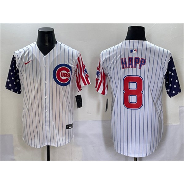 Chicago Cubs #8 Ian Happ White Pinstripe 2025 Independence Day Vapor Premier Limited Stitched Jersey