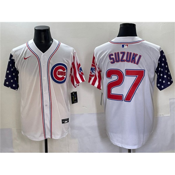 Chicago Cubs #27 Seiya Suzuki White 2025 Independence Day Vapor Premier Limited Stitched Jersey