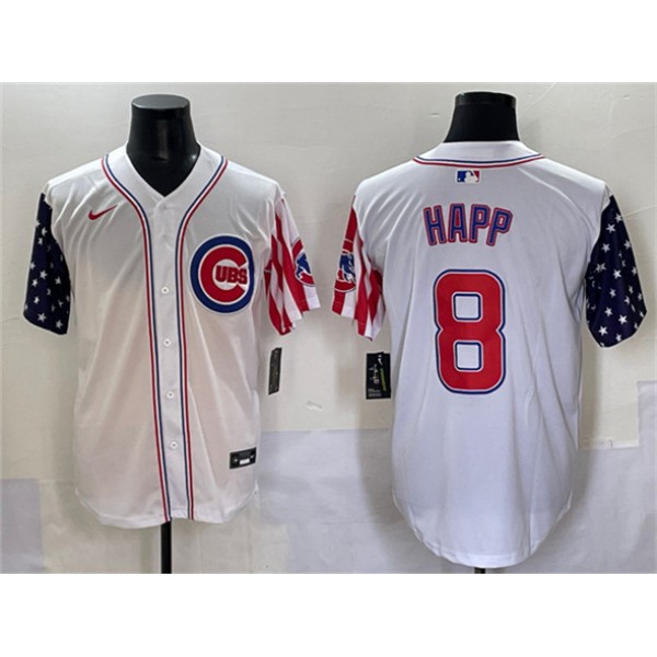 Chicago Cubs #8 Ian Happ White 2025 Independence Day Vapor Premier Limited Stitched Jersey