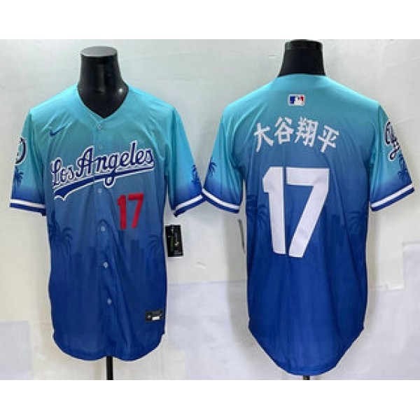 Los Angeles Dodgers #17 Shohei Ohtani Japanese Blue 2025 City Connect Limited Stitched Jersey