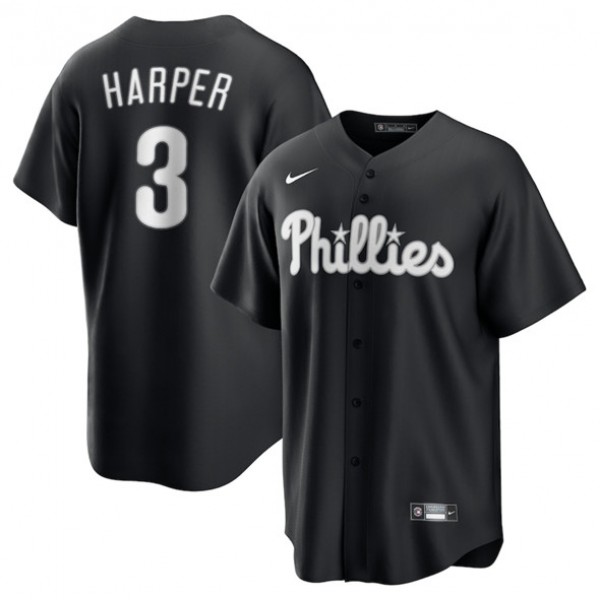 Philadelphia Phillies #3 Bryce Harper Black Lights Out Limited Stitched Jersey
