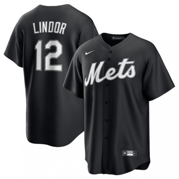 New York Mets #12 Francisco Lindor Black Lights Out Limited Stitched Jersey