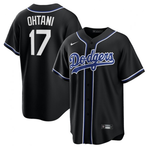 Los Angeles Dodgers #17 Shohei Ohtani Black Lights Out Limited Stitched Jersey