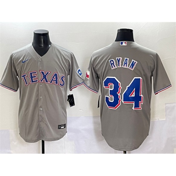 Texas Rangers #34 Nolan Ryan Grey With Patch Cool Base Stitched Jersey