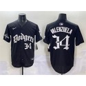 Los Angeles Dodgers #34 Fernando Valenzuela Black 2025 LA Gothic Style With 2024 World Series Champions Patch Vapor Premier Limited Stitched Jersey