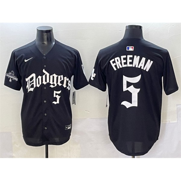 Los Angeles Dodgers #5 Freddie Freeman Black 2025 LA Gothic Style With 2024 World Series Champions Patch Vapor Premier Limited Stitched Jersey