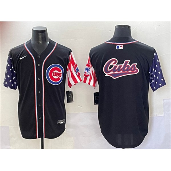 Chicago Cubs Team Big Logo Black 2025 Independence Day Vapor Premier Limited Stitched Jersey