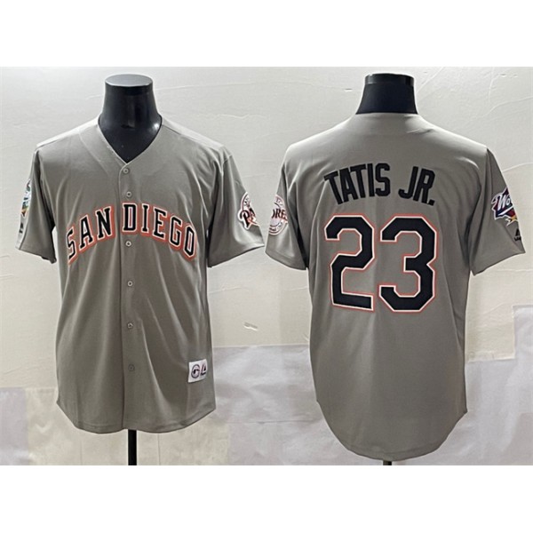 San Diego Padres #23 Fernando Tatis Jr. Gray Fashion Throwback With Patch Cool Base Stitched Jersey