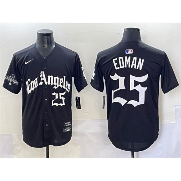 Los Angeles Dodgers #25 Tommy Edman Black Mexico 2025 LA Gothic Style With 2024 World Series Champions Patch Vapor Premier Limited Stitched Jersey