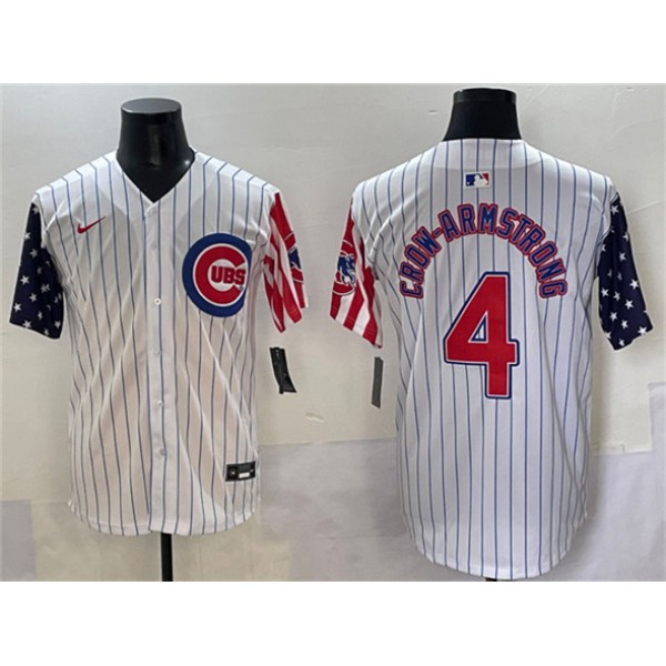 Chicago Cubs #4 Pete Crow-Armstrong White Pinstripe 2025 Independence Day Vapor Premier Limited Stitched Jersey