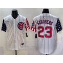 Chicago Cubs #23 Ryne Sandberg White Pinstripe 2025 Independence Day Vapor Premier Limited Stitched Jersey