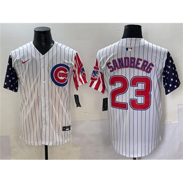 Chicago Cubs #23 Ryne Sandberg White Pinstripe 2025 Independence Day Vapor Premier Limited Stitched Jersey