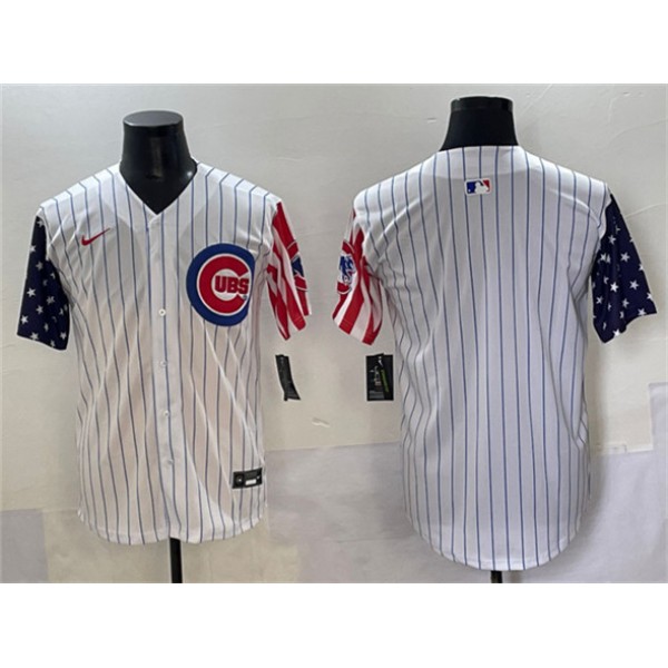 Chicago Cubs Blank White Pinstripe 2025 Independence Day Vapor Premier Limited Stitched Jersey