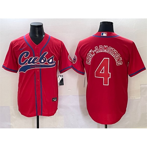 Chicago Cubs #4 Pete Crow-Armstrong Red Cool Base Stitched Jersey
