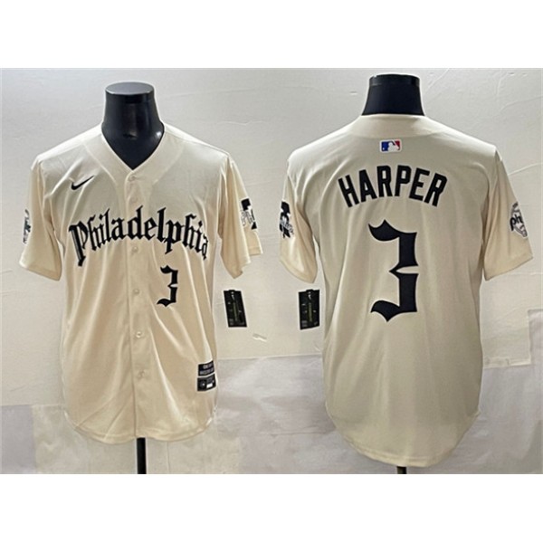 Philadelphia Phillies #3 Bryce Harper Cream Gothic Vapor Limited Stitched Jersey