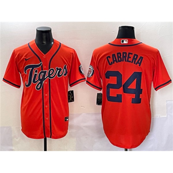 Detroit Tigers #24 Miguel Cabrera Orange With Patch Cool Base Stitched Jersey