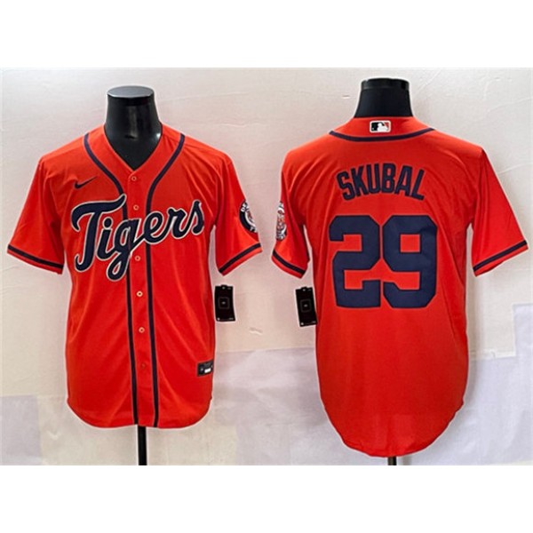 Detroit Tigers #29 Tarik Skubal Orange With Patch Cool Base Stitched Jersey