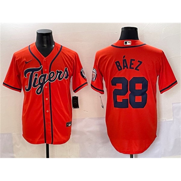 Detroit Tigers #28 Javier Báez Orange With Patch Cool Base Stitched Jersey