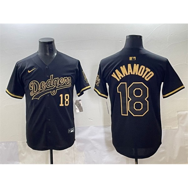 Los Angeles Dodgers #18 Yoshinobu Yamamoto Black Gold Limited Stitched Jersey