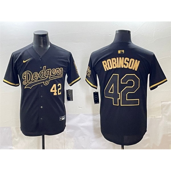 Los Angeles Dodgers #42 Jackie Robinson Black Gold Limited Stitched Jersey