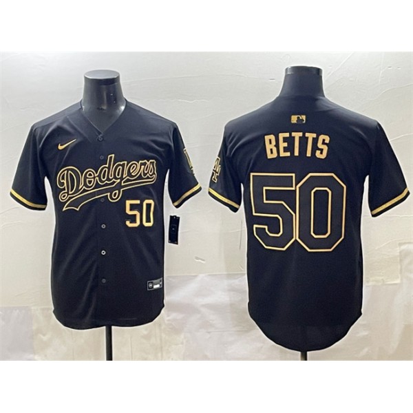 Los Angeles Dodgers #50 Mookie Betts Black Gold Limited Stitched Jersey