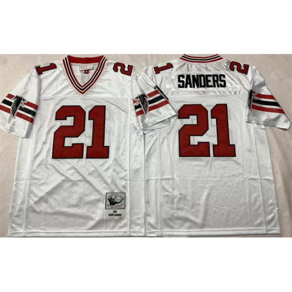 Atlanta Falcons #21 Deion Sanders White Throwback Football Stitched Jersey