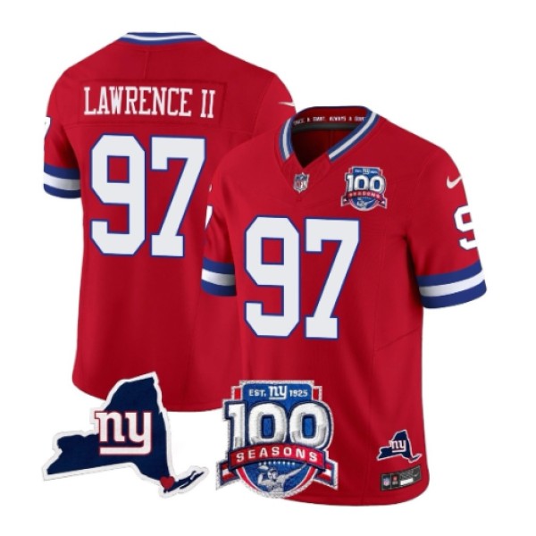 New York Giants #97 Dexter Lawrence II Red 2025 F.U.S.E. 100th Season State Patch Vapor Limited Football Stitched Jersey