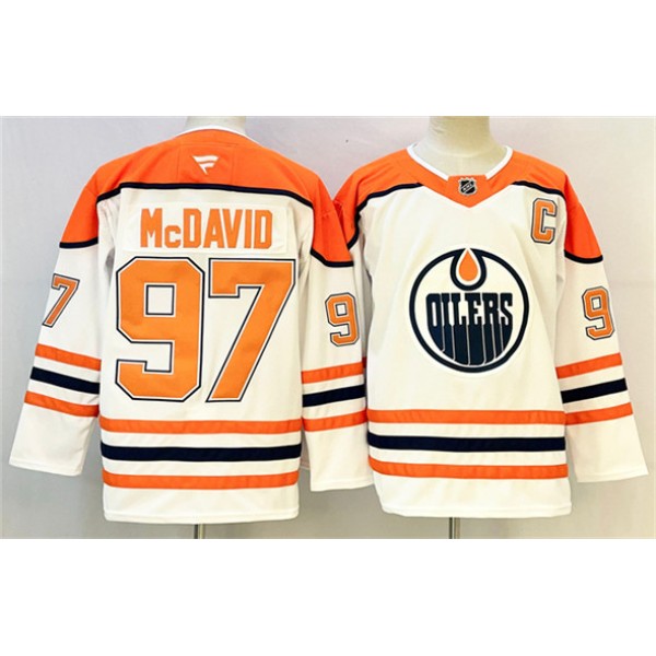 Edmonton Oilers #97 Connor McDavid White Orange 2024-25 With C Patch Heritage Classic Primegreen Stitched Jersey
