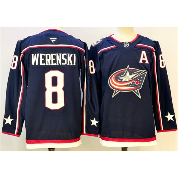 Columbus Blue Jackets #8 Zach Werenski Navy With A Patch Stitched Jersey