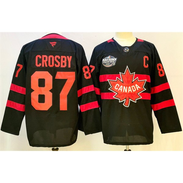 Canada #87 Sidney Crosby Black 2025 4 Nations Face-Off Premium With C Patch Stitched Jersey