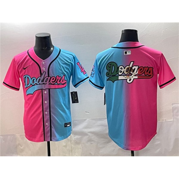 Los Angeles Dodgers Team Big Logo Pink Blue Limited Stitched Jersey