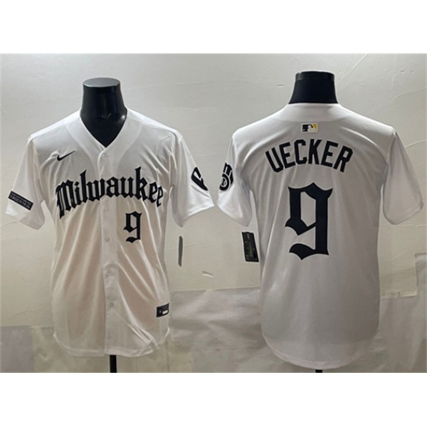 Milwaukee Brewers #9 Bob Uecker White 'Gothic 414 Shadows Edition' Vapor Premier Limited Stitched Jersey