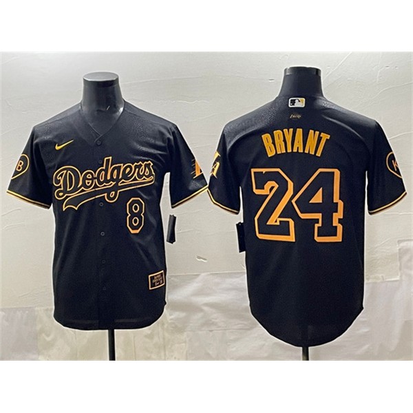 Los Angeles Dodgers Front #8 Back #24 Kobe Bryant Black With KB Patch Stitched Jersey