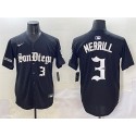 San Diego Padres #3 Jackson Merrill Black Gothic Edition Vapor Limited Stitched Jersey