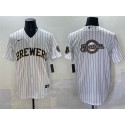 Milwaukee Brewers Team Big Logo White Pinstripe 2025 With Patch Stitched Jersey