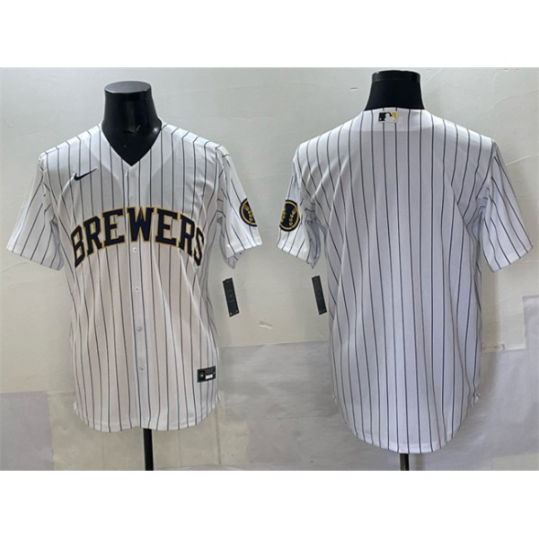 Milwaukee Brewers Blank White Pinstripe 2025 With Patch Stitched Jersey